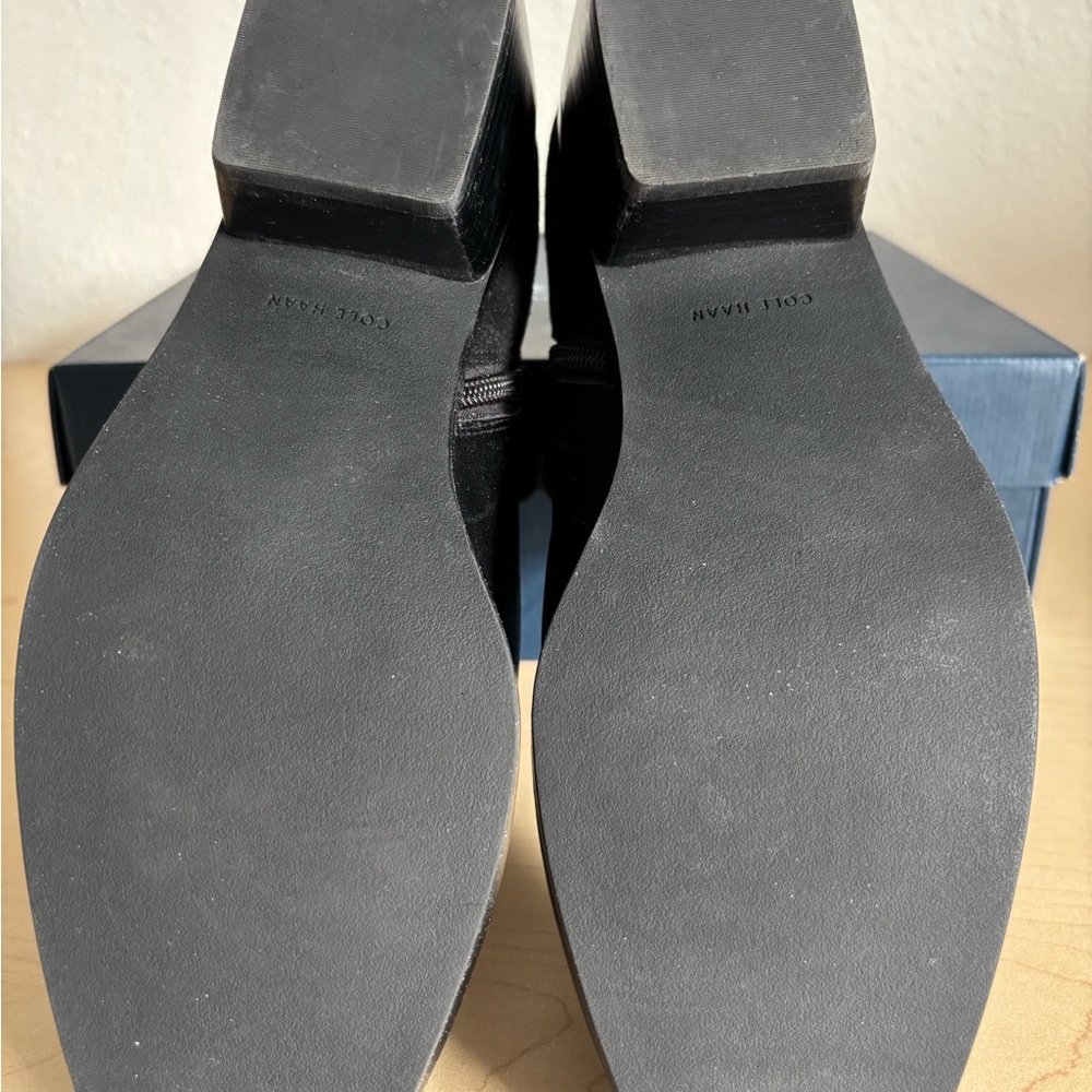 Cole Haan Black Leather Ankle Boot with Gold Buckle Accent - Picture 7 of 12